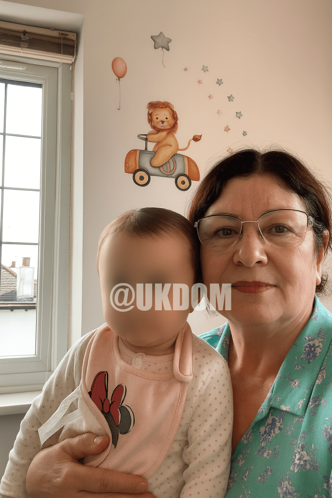 Няня Галина обнимает малыша (лицо ребёнка размыто для конфиденциальности)
