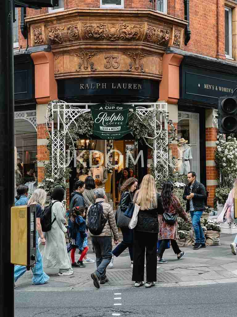 People walking past a Ralph Lauren store at Sloane Square in London.